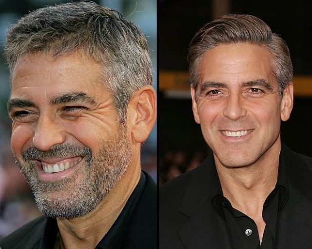 Džordž Kluni - sa bradom i obrijan